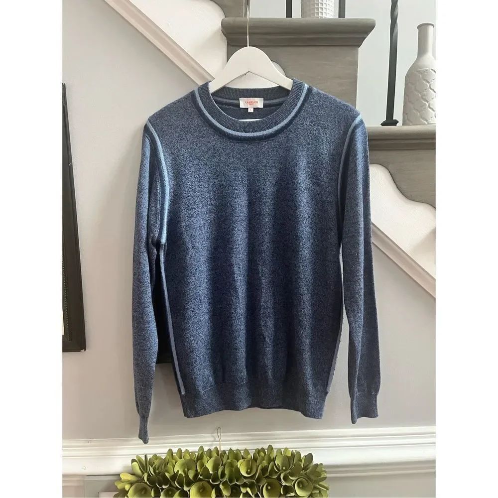 Kanzler Weekend Double Blue Crew Neck Sweater sz L EUC